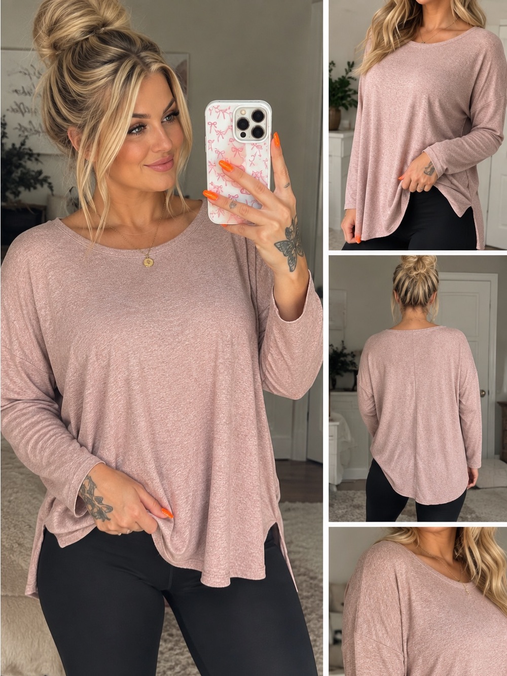 Banana Republic Women’s Pink Heathered Long Sleeve High Low Top Size Large